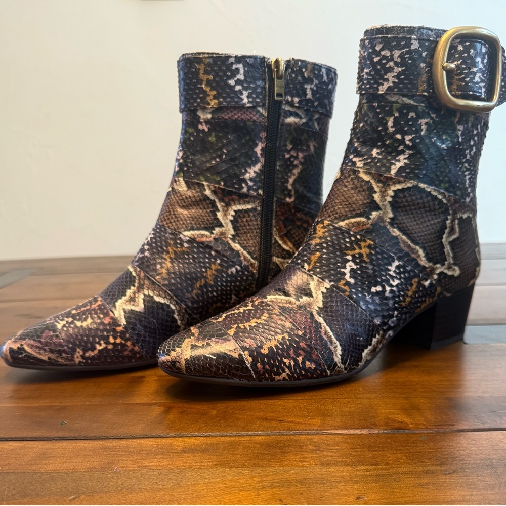 Coach Snake Print Leather Block Heel Ankle Boots – Size 9B NWOT